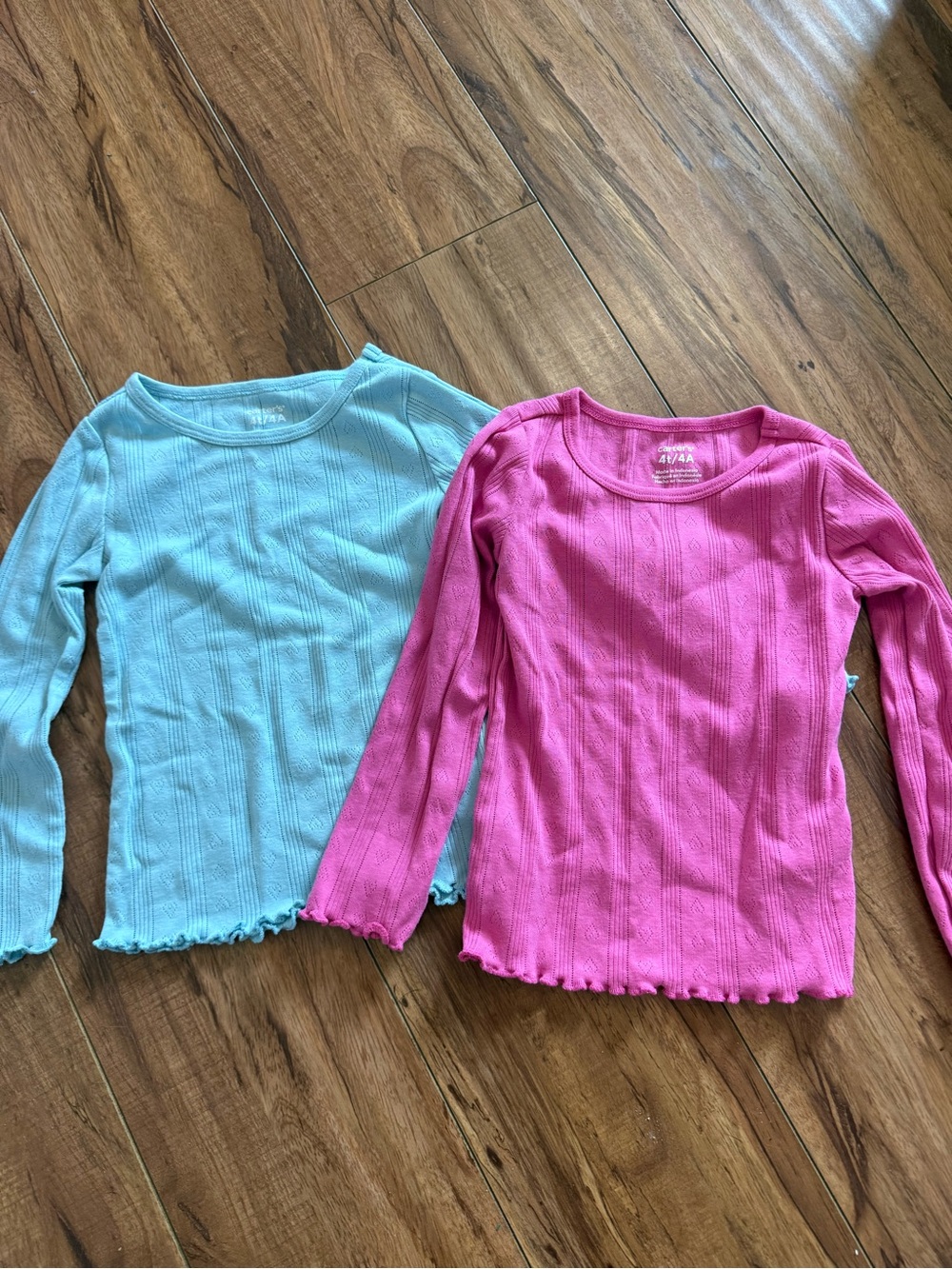 Carters Girls' Ribbed Long-Sleeve Top - Pink and Light Blue